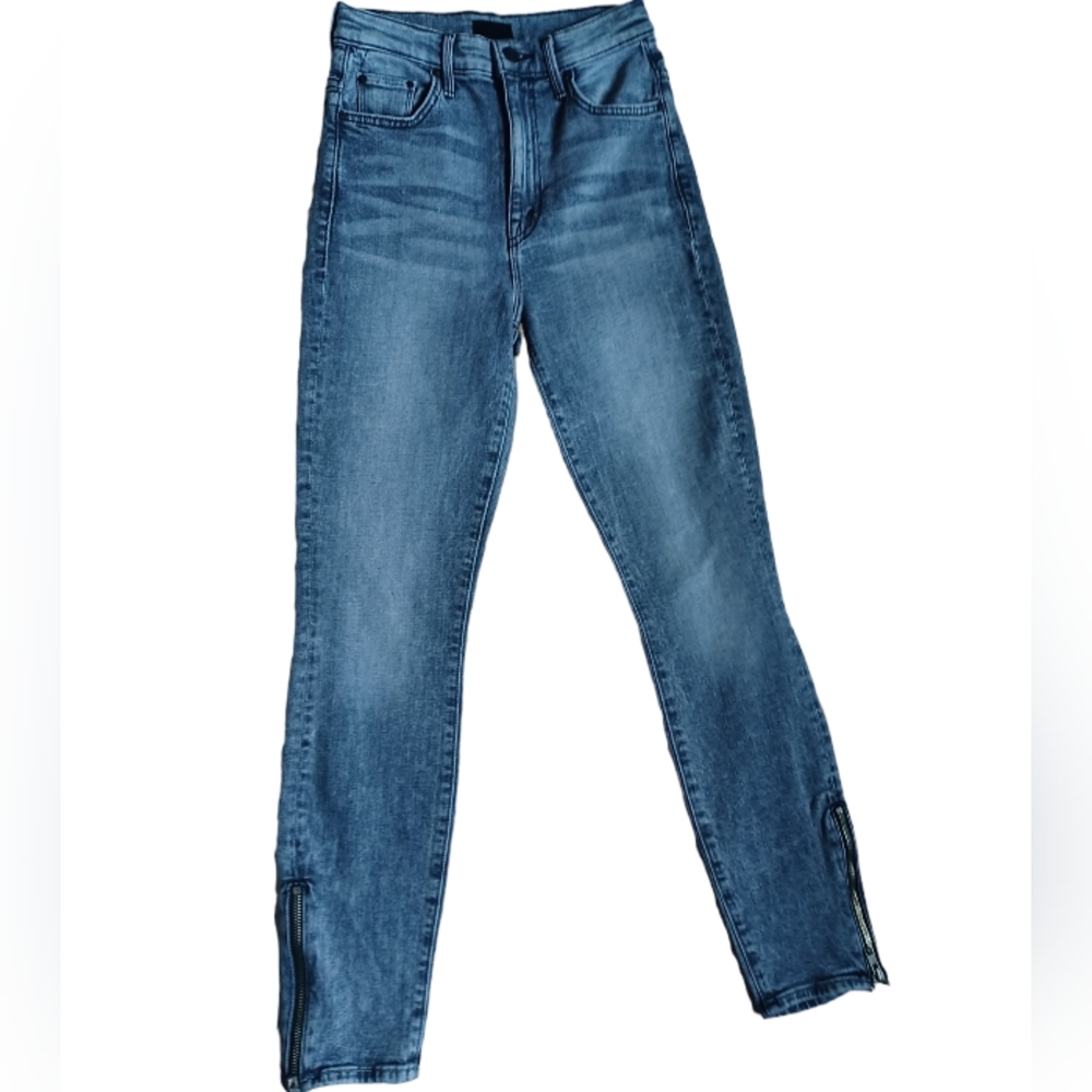 Mother Womens Swooner Zip Ankle Stretchy Straight Jeans Grey High Rise Size 24
